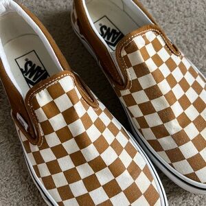 Vans golden brown and white checkerboard slip one